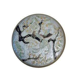 Vintage Solid Brass Trinket Jewelry Box Birds & Flowers Motif Lidded Dish 5” x 2